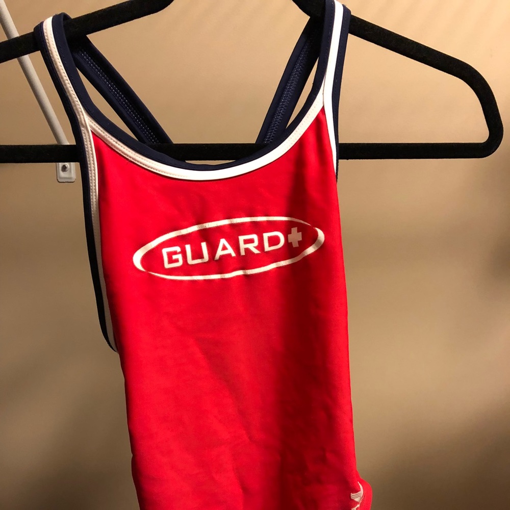 One piece lifeguard swim suit red